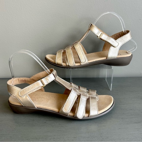 Hotter Sol Sandals Gold T Strap Leather Size 9 Strappy Leather Comfort Neutral - Picture 9 of 12